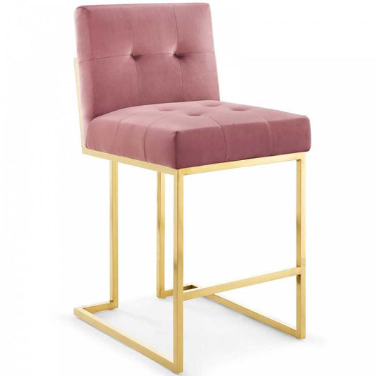 Privy Gold Stainless Steel Performance Velvet Counter Stool, Gold Dusty Rose