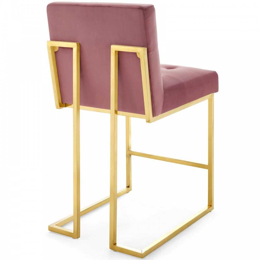 Privy Gold Stainless Steel Performance Velvet Counter Stool, Gold Dusty Rose