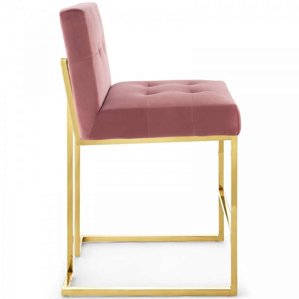 Privy Gold Stainless Steel Performance Velvet Counter Stool, Gold Dusty Rose