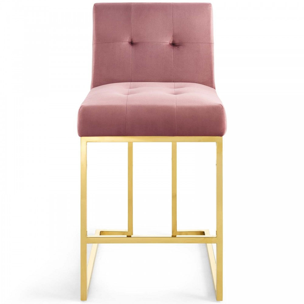 Privy Gold Stainless Steel Performance Velvet Counter Stool, Gold Dusty Rose