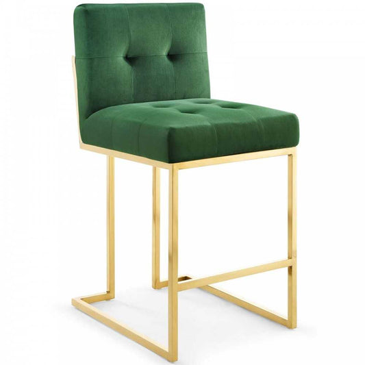 Privy Gold Stainless Steel Performance Velvet Counter Stool, Gold Emerald