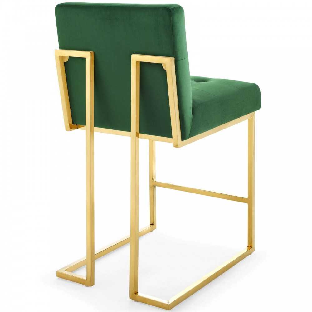 Privy Gold Stainless Steel Performance Velvet Counter Stool, Gold Emerald