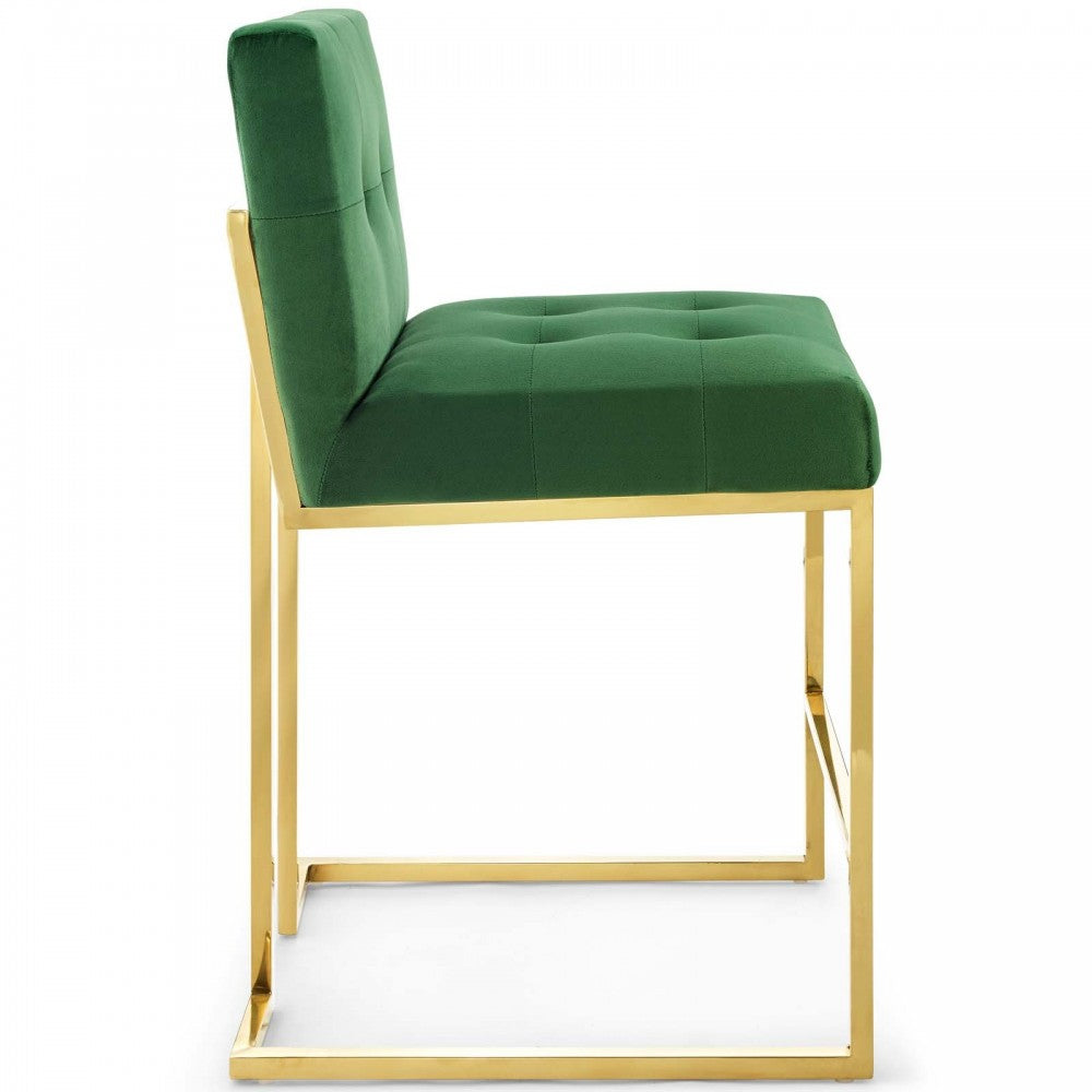 Privy Gold Stainless Steel Performance Velvet Counter Stool, Gold Emerald