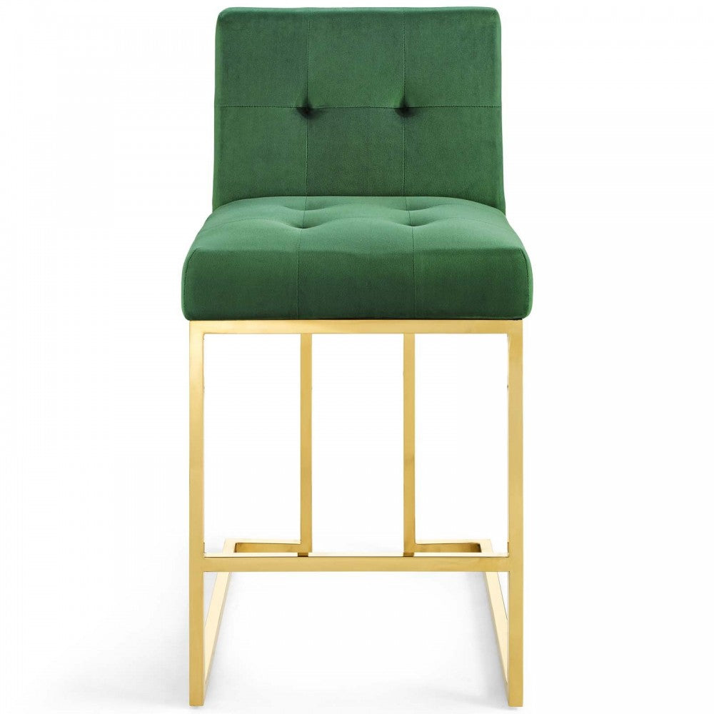 Privy Gold Stainless Steel Performance Velvet Counter Stool, Gold Emerald