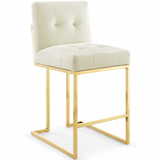 Privy Gold Stainless Steel Performance Velvet Counter Stool, Gold Ivory