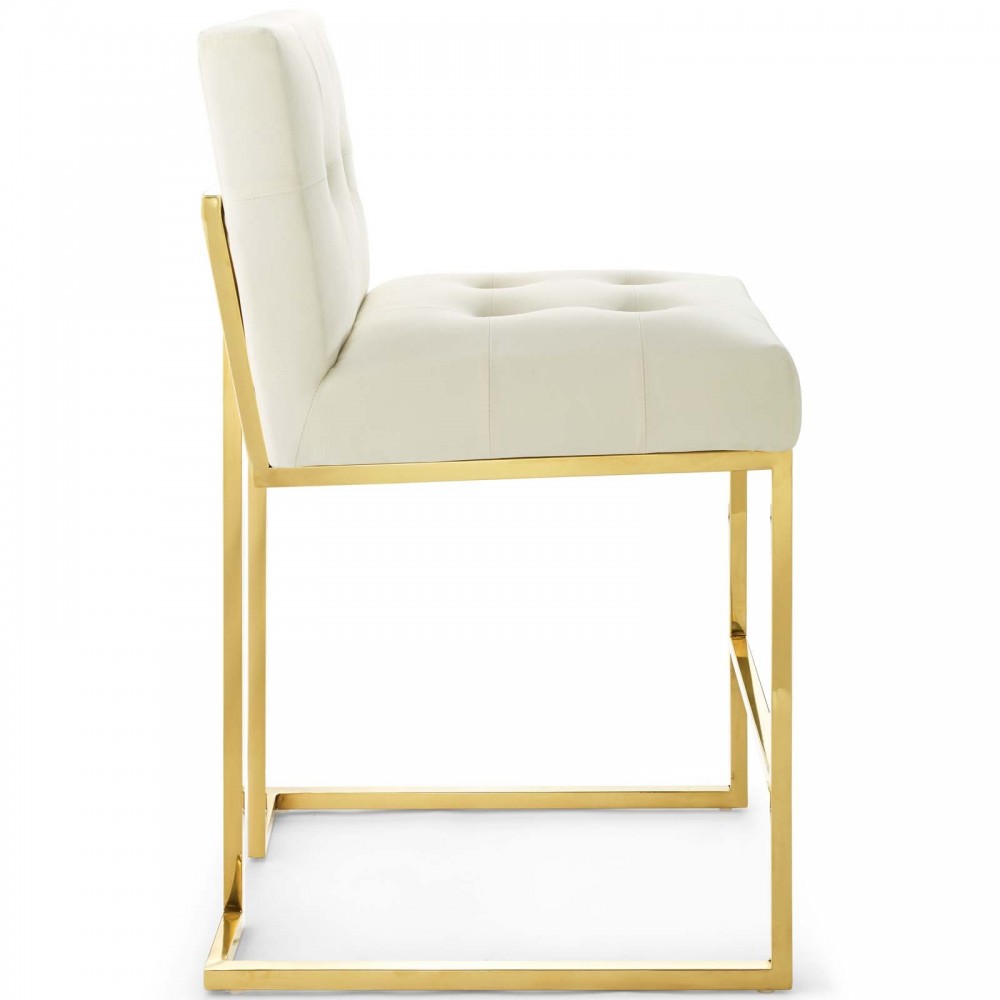 Privy Gold Stainless Steel Performance Velvet Counter Stool, Gold Ivory