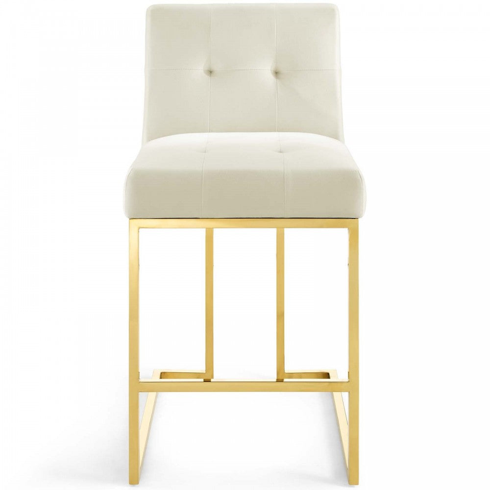 Privy Gold Stainless Steel Performance Velvet Counter Stool, Gold Ivory