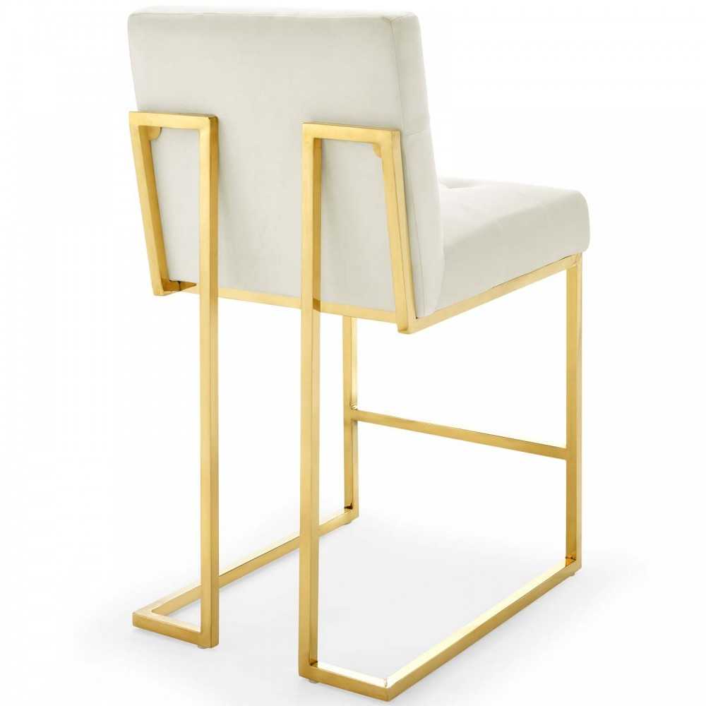 Privy Gold Stainless Steel Performance Velvet Counter Stool, Gold Ivory