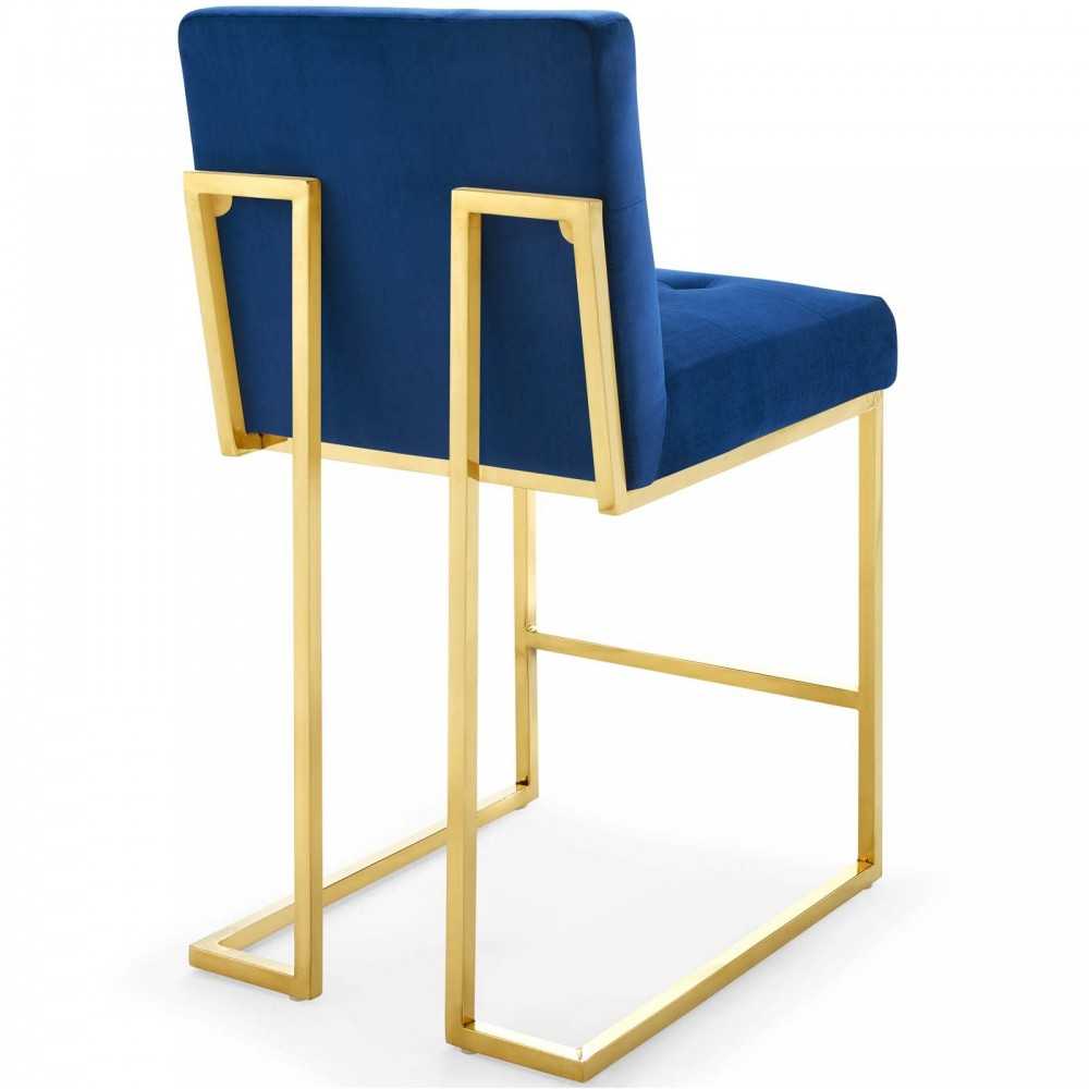 Privy Gold Stainless Steel Performance Velvet Counter Stool, Gold Navy