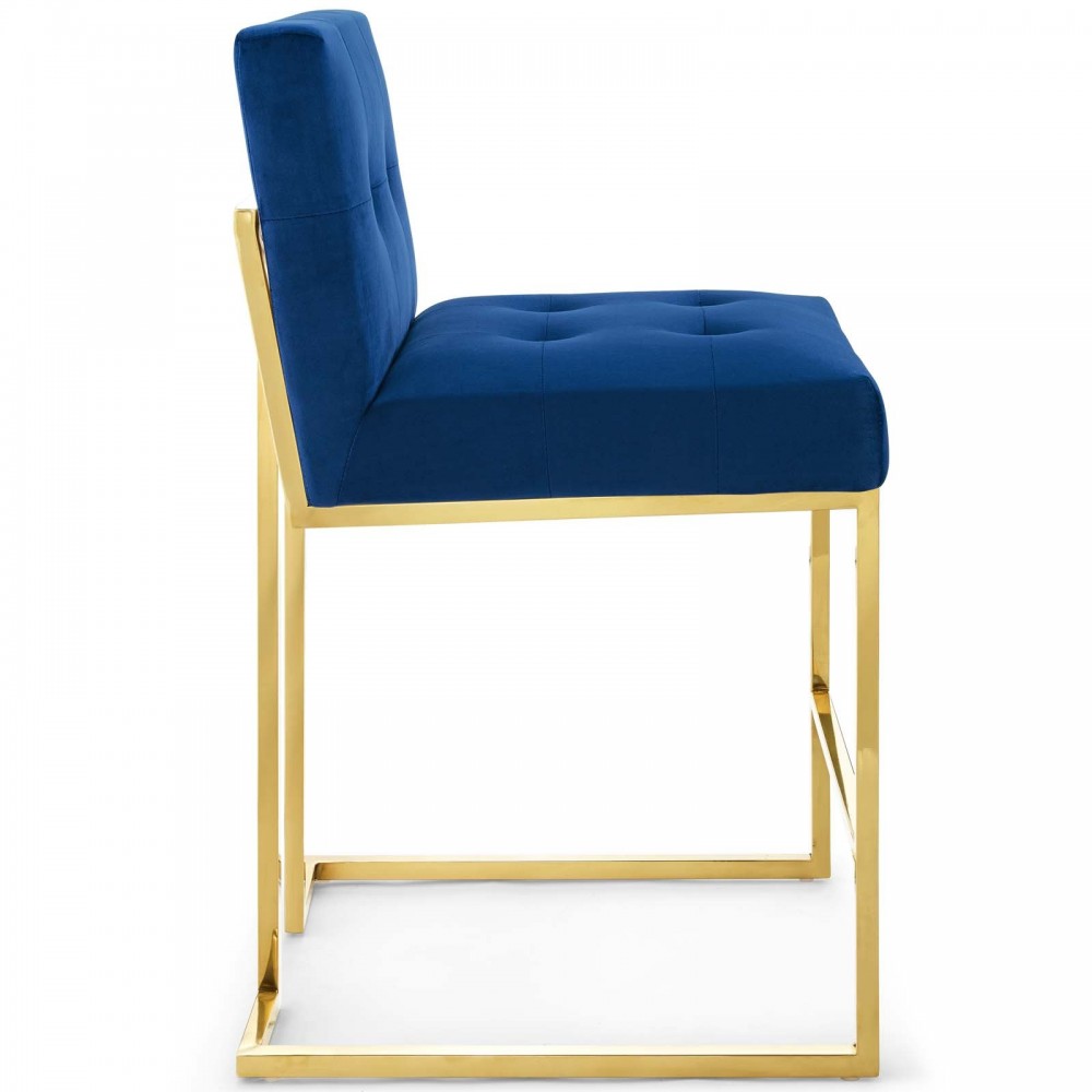 Privy Gold Stainless Steel Performance Velvet Counter Stool, Gold Navy