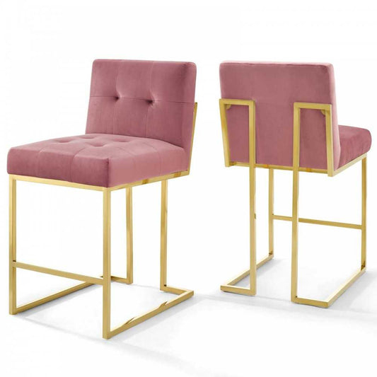 Privy Gold Stainless Steel Performance Velvet Counter Stool Set of 2, Gold Dusty Rose