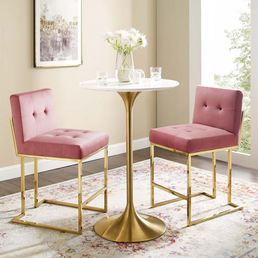 Privy Gold Stainless Steel Performance Velvet Counter Stool Set of 2, Gold Dusty Rose