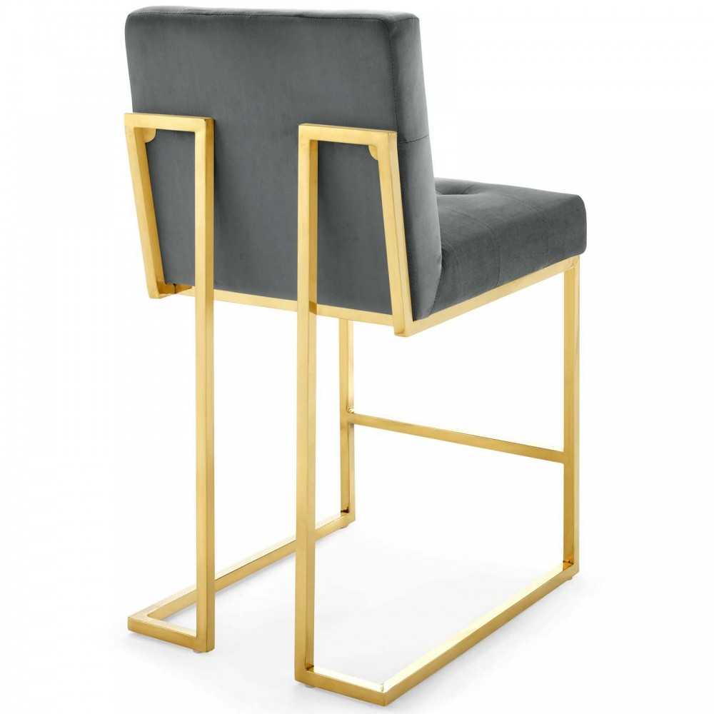 Privy Gold Stainless Steel Performance Velvet Counter Stool Set of 2, Gold Charcoal