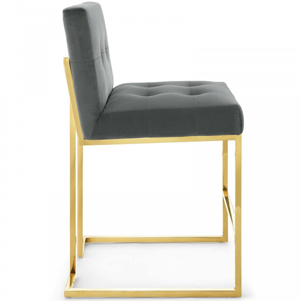 Privy Gold Stainless Steel Performance Velvet Counter Stool, Gold Charcoal