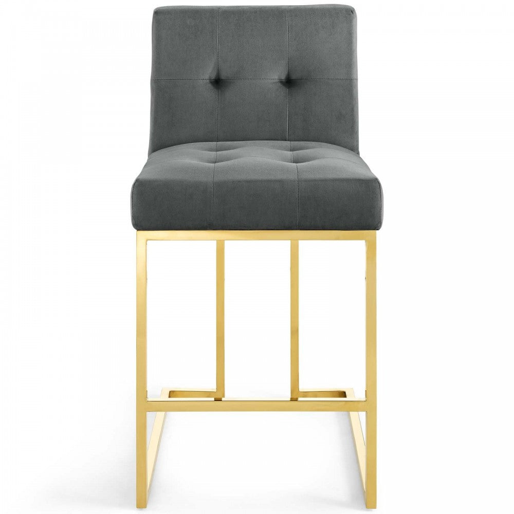 Privy Gold Stainless Steel Performance Velvet Counter Stool, Gold Charcoal