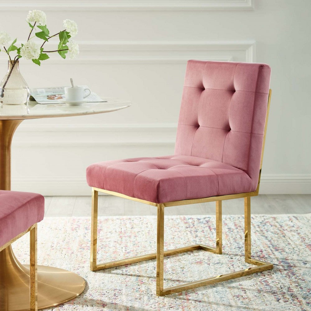 Privy Gold Stainless Steel Performance Velvet Dining Chair, Gold Dusty Rose