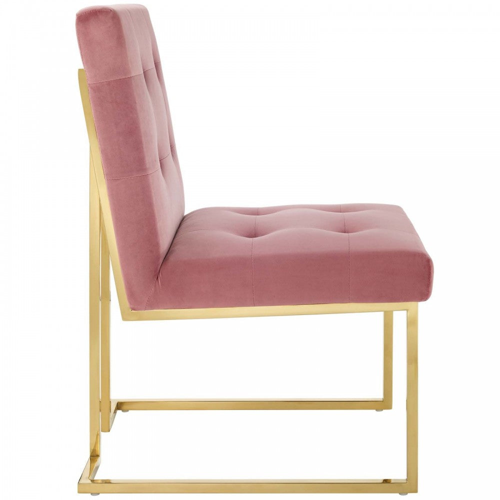 Privy Gold Stainless Steel Performance Velvet Dining Chair, Gold Dusty Rose