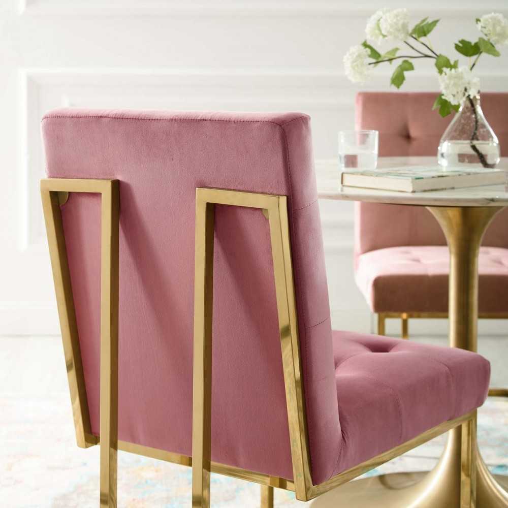 Privy Gold Stainless Steel Performance Velvet Dining Chair, Gold Dusty Rose