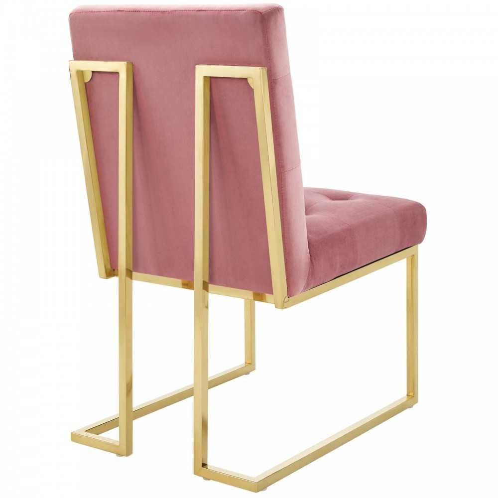 Privy Gold Stainless Steel Performance Velvet Dining Chair, Gold Dusty Rose