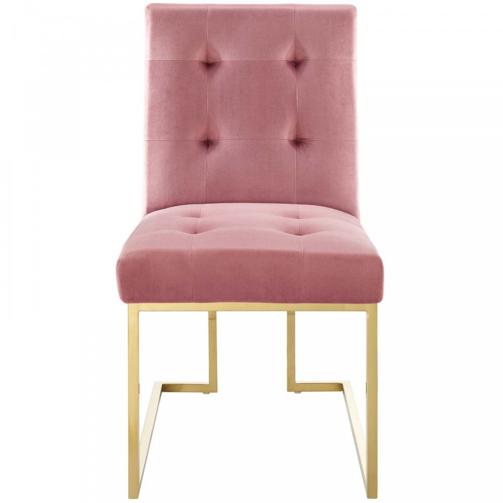 Privy Gold Stainless Steel Performance Velvet Dining Chair, Gold Dusty Rose