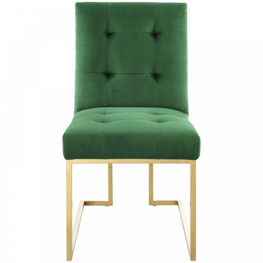 Privy Gold Stainless Steel Performance Velvet Dining Chair, Gold Emerald