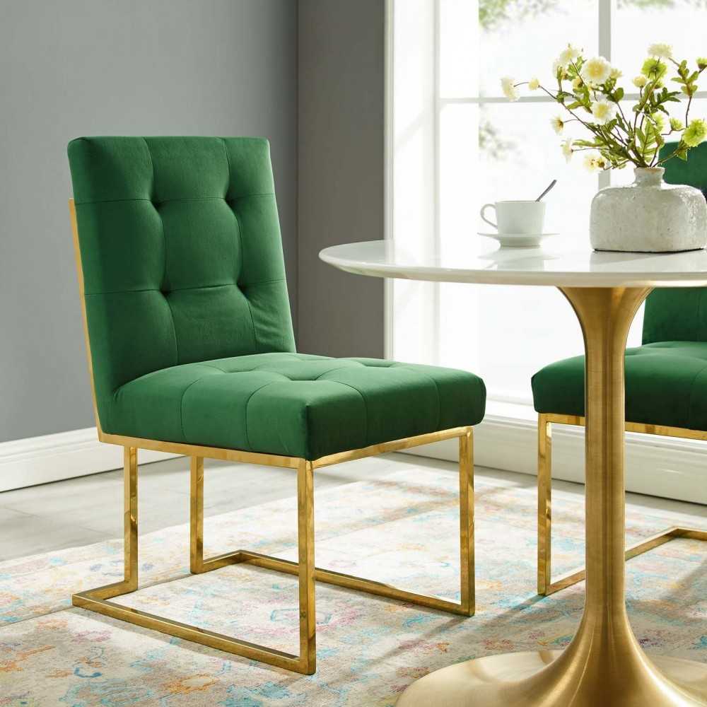 Privy Gold Stainless Steel Performance Velvet Dining Chair, Gold Emerald