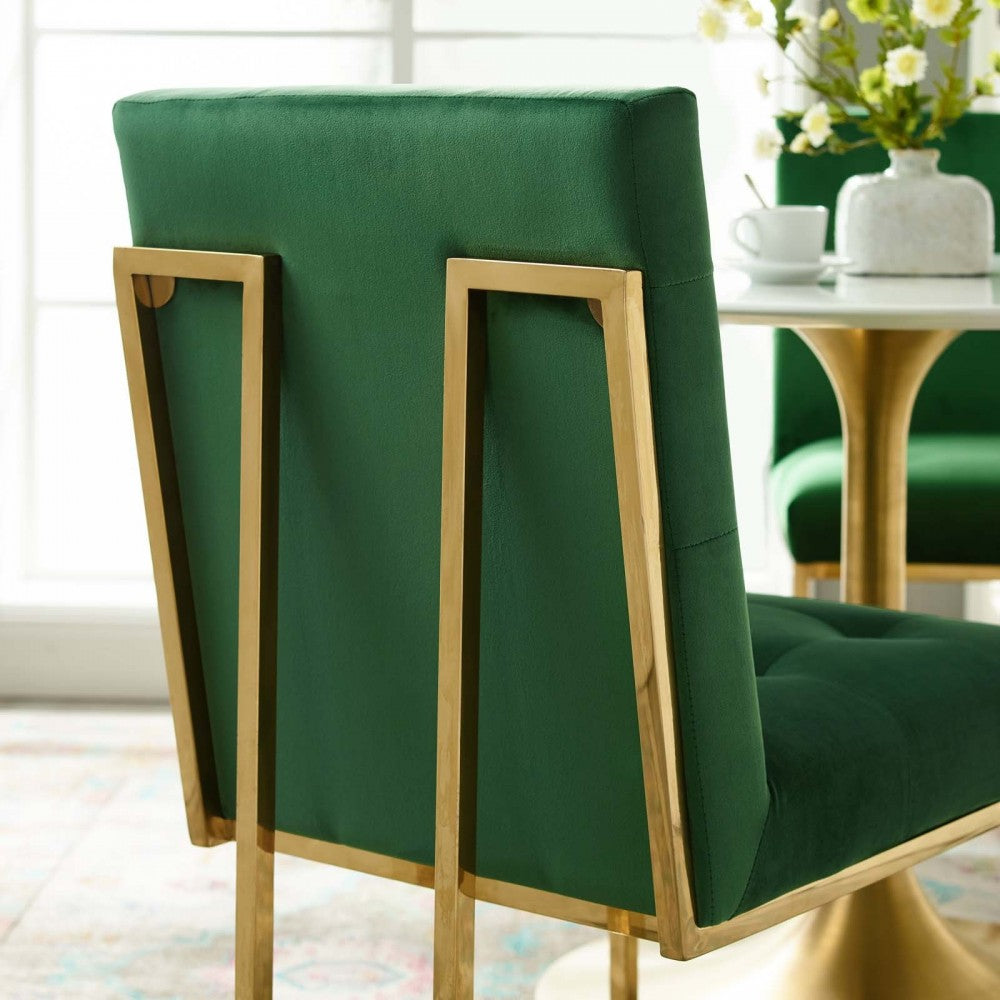 Privy Gold Stainless Steel Performance Velvet Dining Chair, Gold Emerald