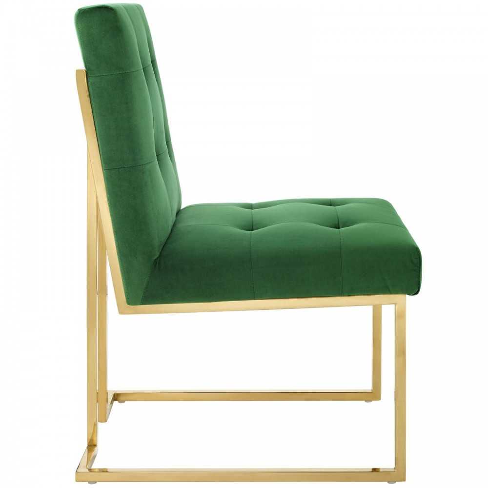 Privy Gold Stainless Steel Performance Velvet Dining Chair, Gold Emerald