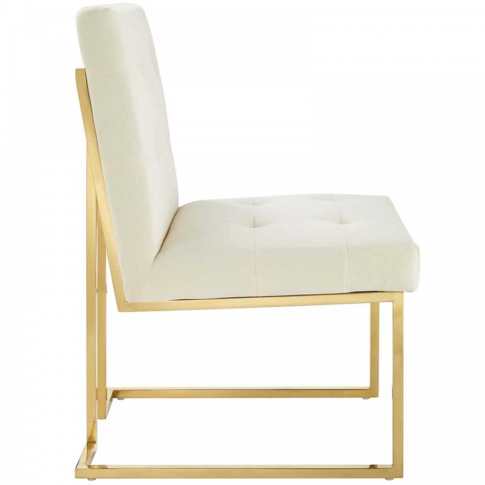 Privy Gold Stainless Steel Performance Velvet Dining Chair, Gold Ivory