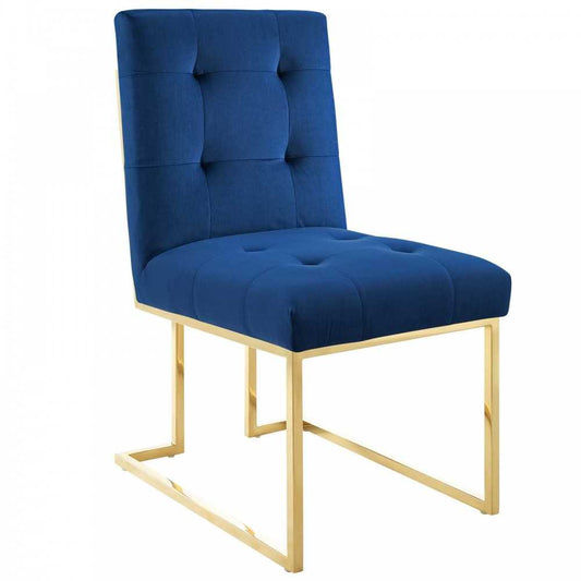 Privy Gold Stainless Steel Performance Velvet Dining Chair, Gold Navy