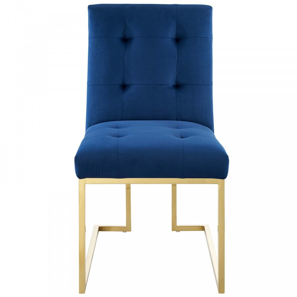 Privy Gold Stainless Steel Performance Velvet Dining Chair, Gold Navy