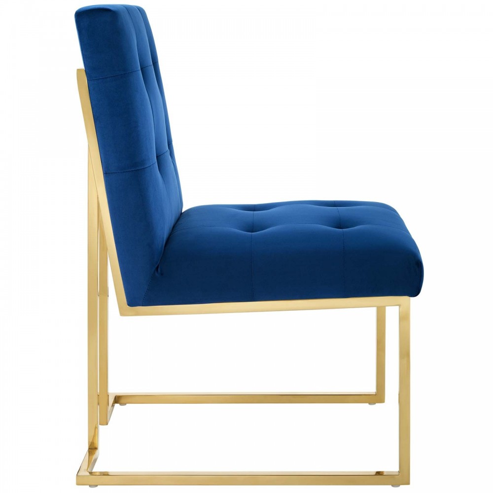 Privy Gold Stainless Steel Performance Velvet Dining Chair, Gold Navy