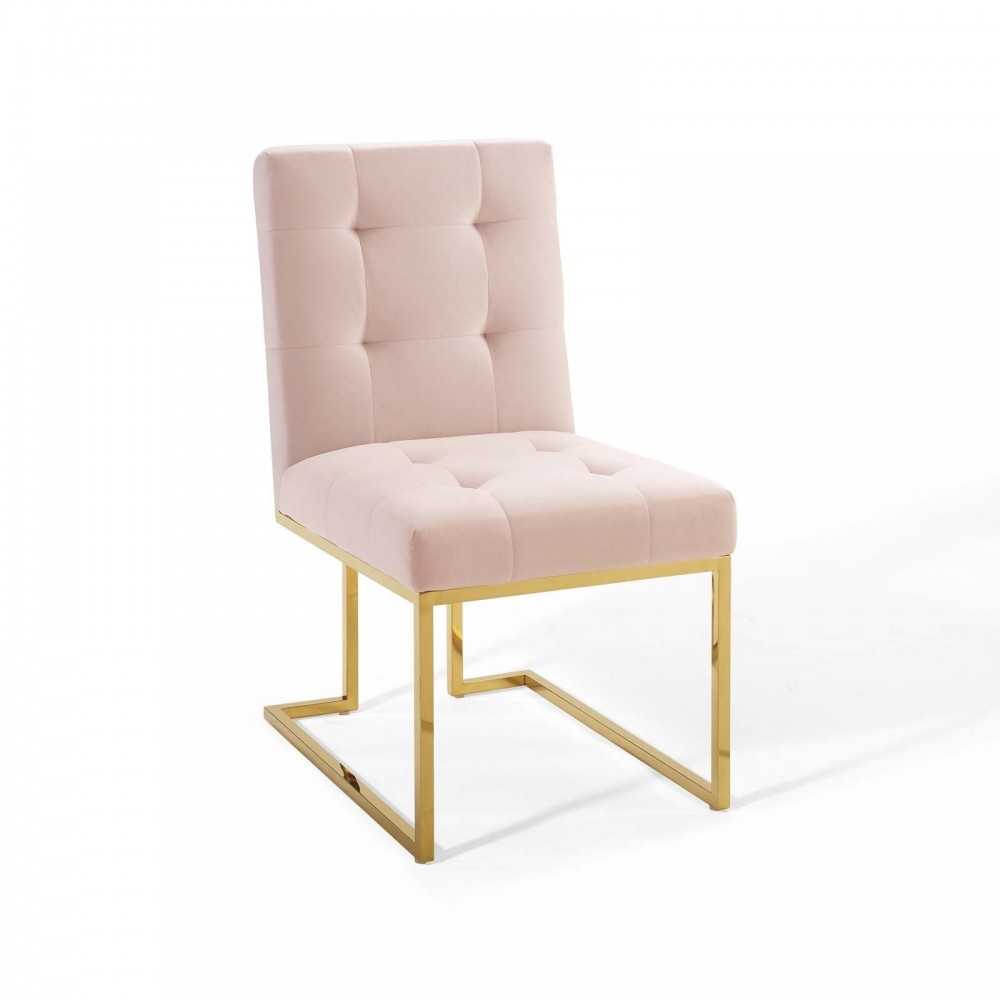 Privy Gold Stainless Steel Performance Velvet Dining Chair, Gold Pink