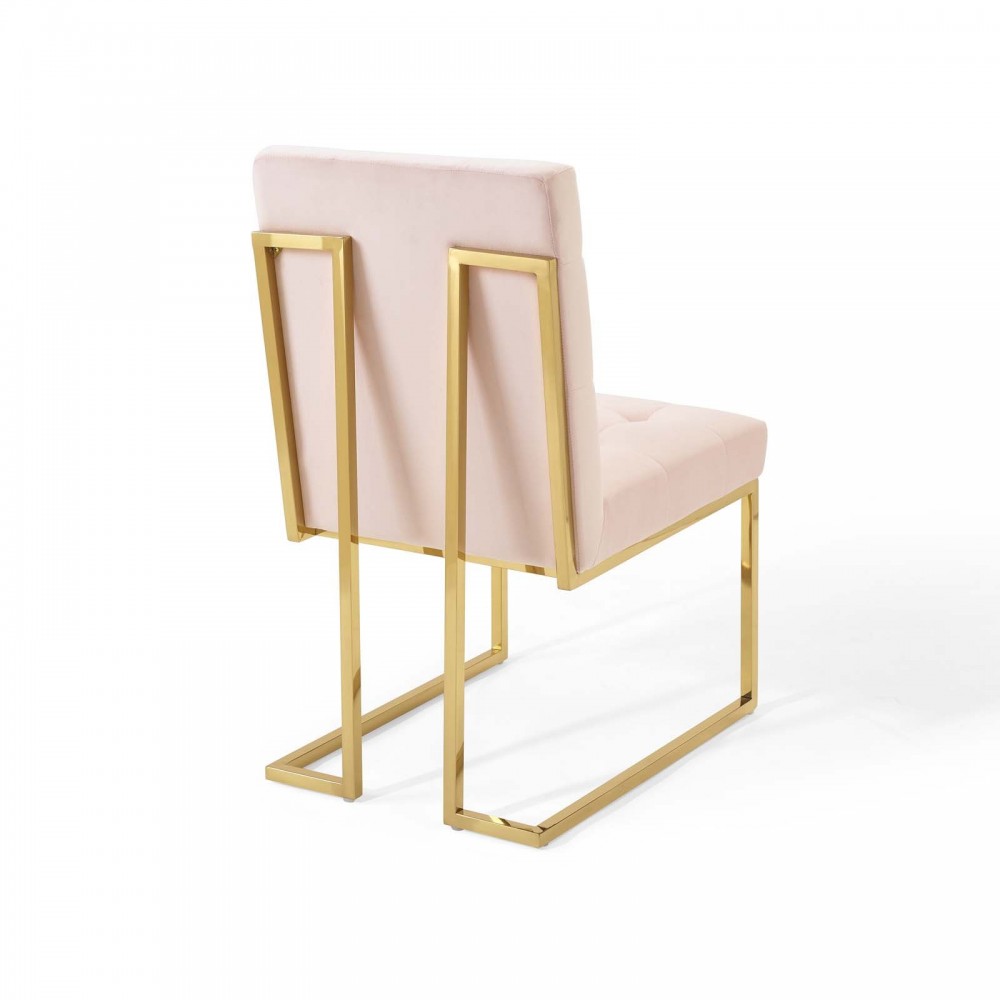 Privy Gold Stainless Steel Performance Velvet Dining Chair, Gold Pink