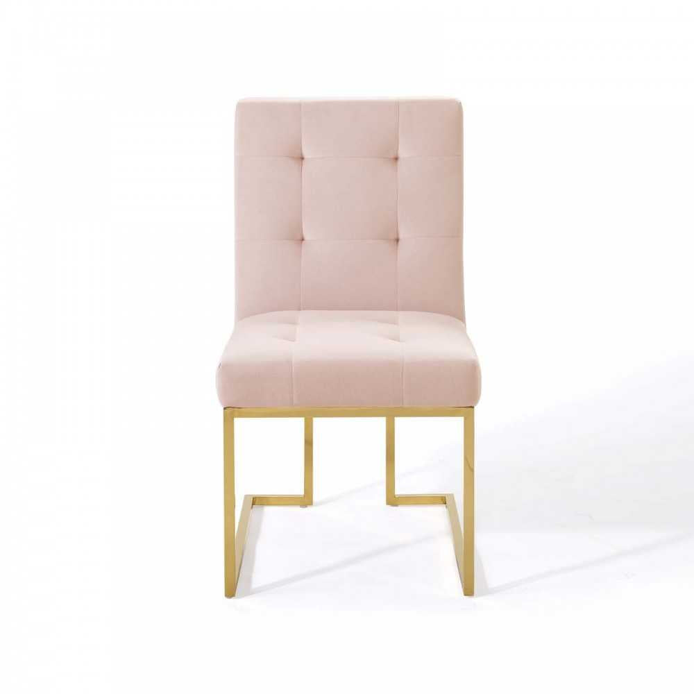 Privy Gold Stainless Steel Performance Velvet Dining Chair, Gold Pink