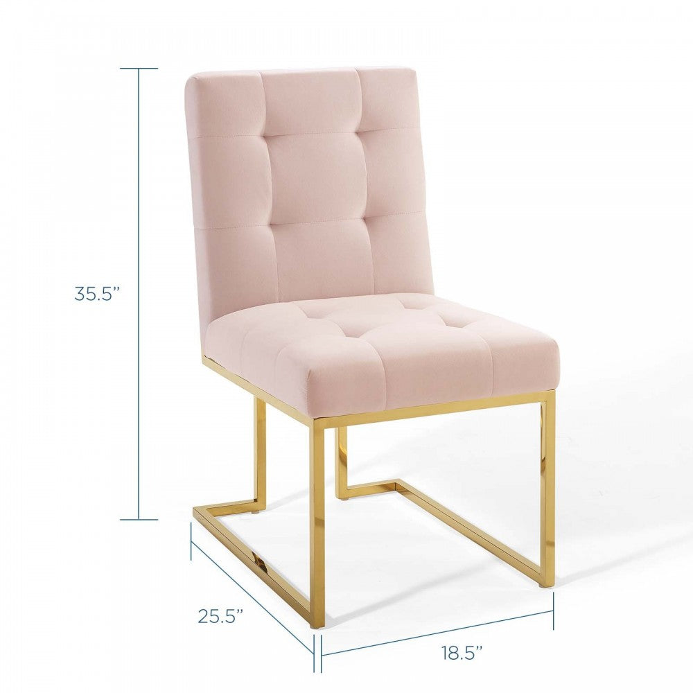 Privy Gold Stainless Steel Performance Velvet Dining Chair, Gold Pink