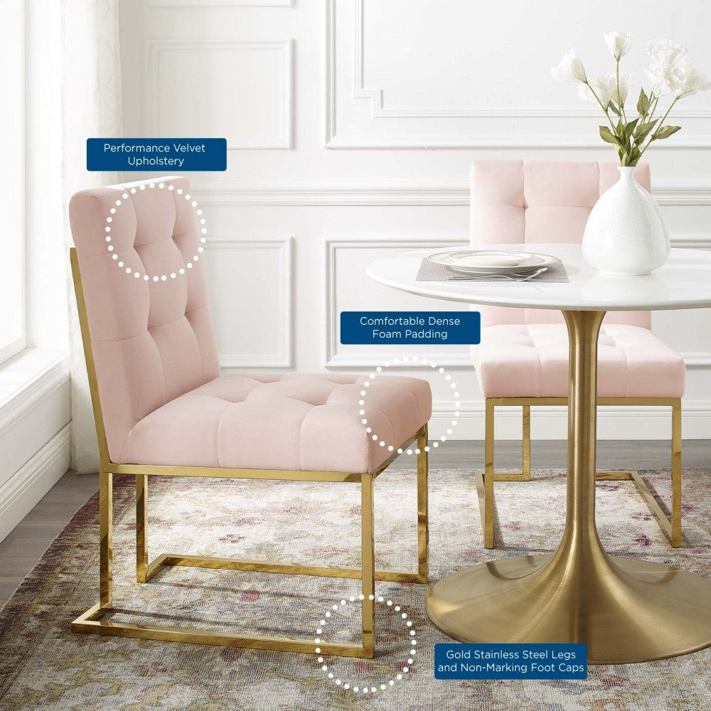 Privy Gold Stainless Steel Performance Velvet Dining Chair, Gold Pink