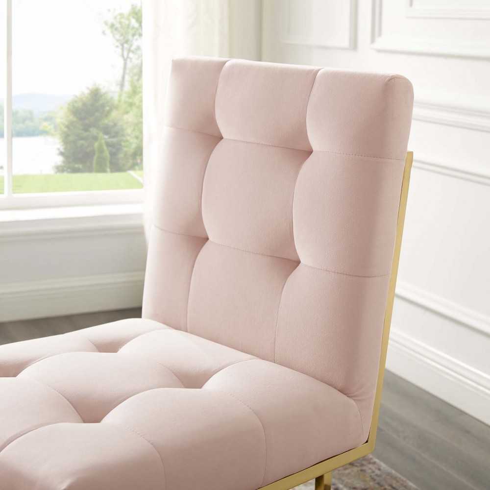 Privy Gold Stainless Steel Performance Velvet Dining Chair, Gold Pink