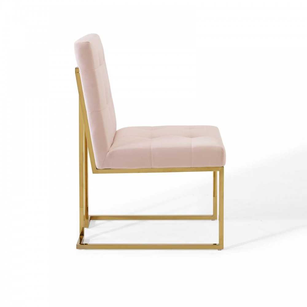 Privy Gold Stainless Steel Performance Velvet Dining Chair, Gold Pink