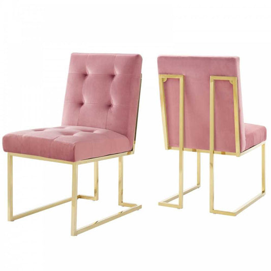 Privy Gold Stainless Steel Performance Velvet Dining Chair Set of 2, Gold Dusty Rose
