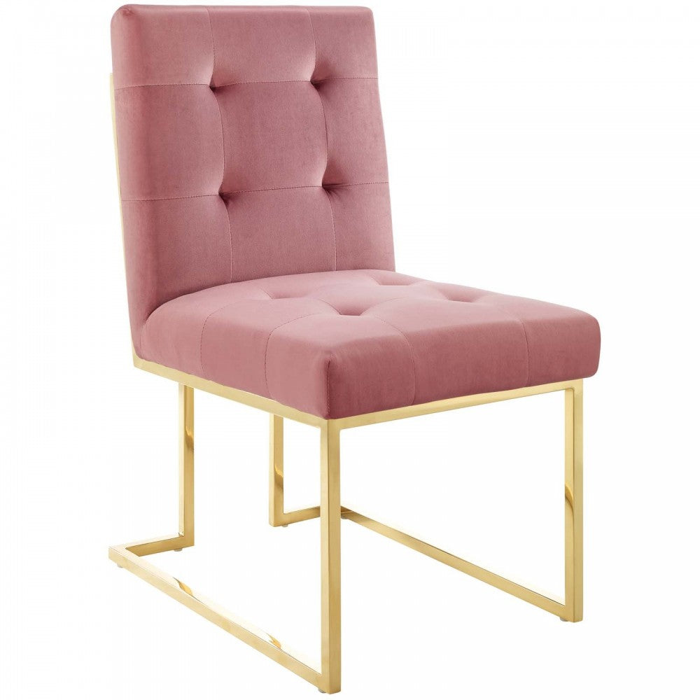 Privy Gold Stainless Steel Performance Velvet Dining Chair Set of 2, Gold Dusty Rose