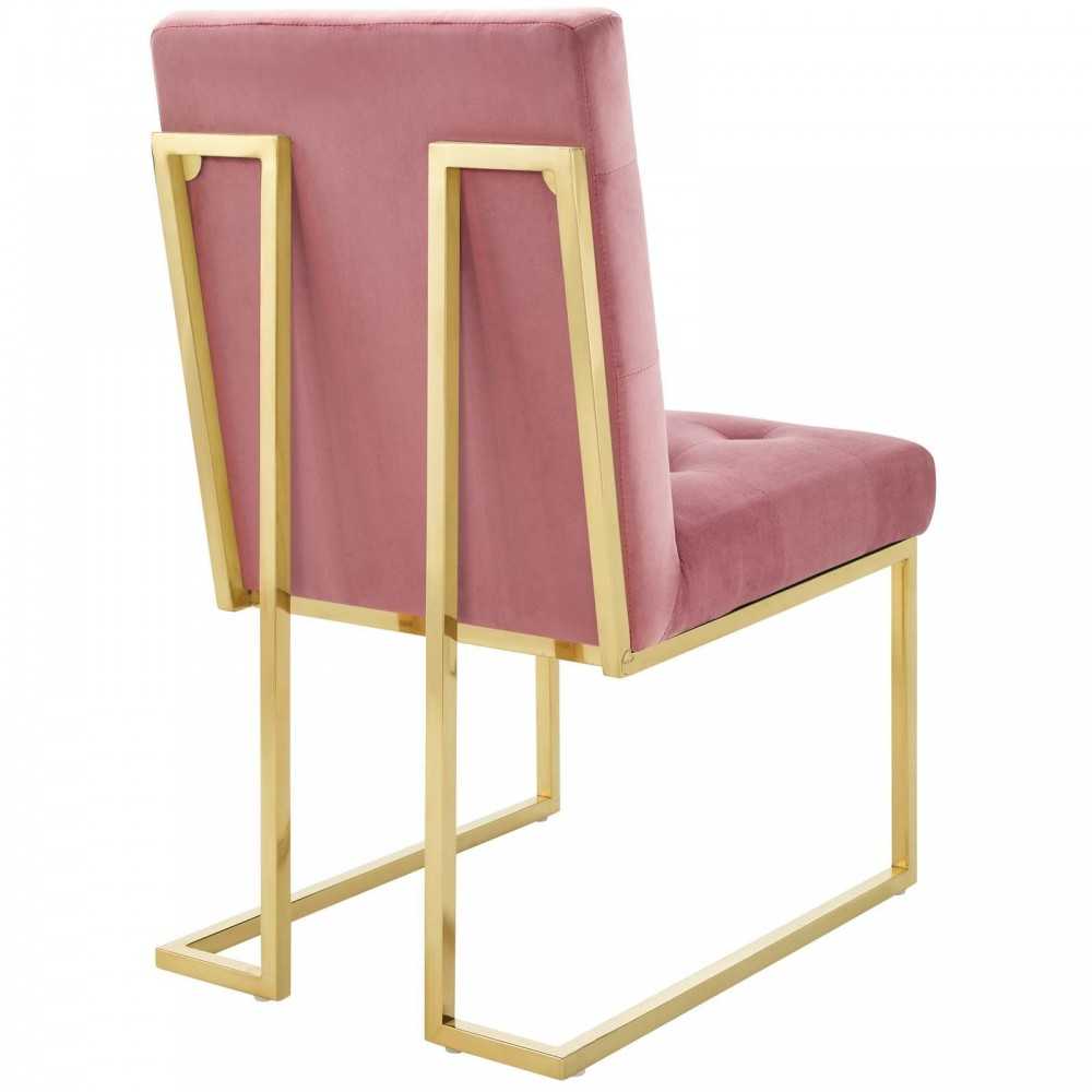 Privy Gold Stainless Steel Performance Velvet Dining Chair Set of 2, Gold Dusty Rose