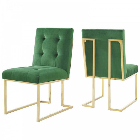 Privy Gold Stainless Steel Performance Velvet Dining Chair Set of 2, Gold Emerald