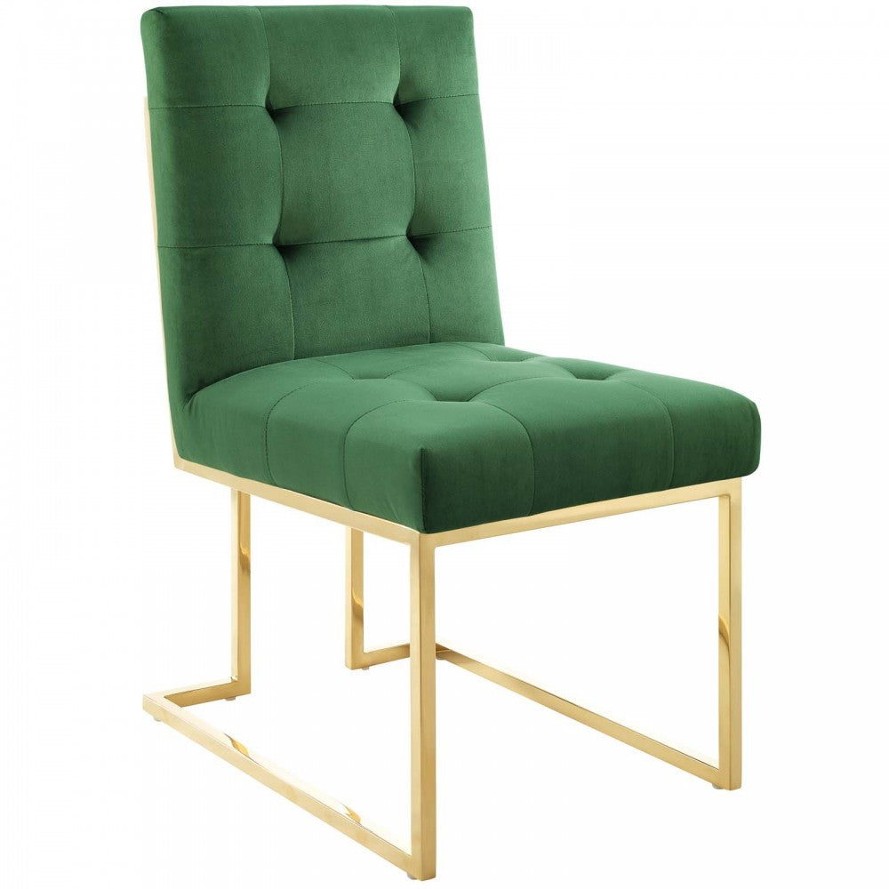 Privy Gold Stainless Steel Performance Velvet Dining Chair Set of 2, Gold Emerald
