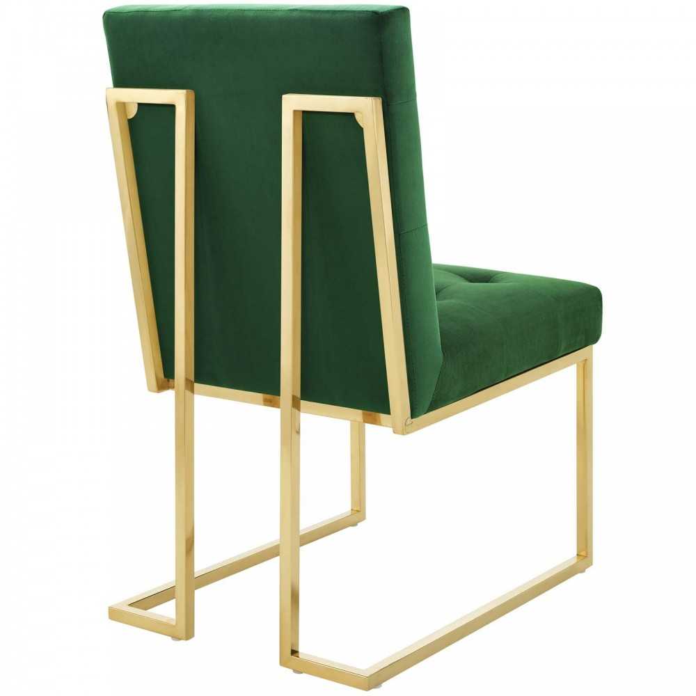 Privy Gold Stainless Steel Performance Velvet Dining Chair Set of 2, Gold Emerald