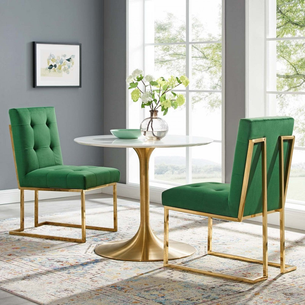 Privy Gold Stainless Steel Performance Velvet Dining Chair Set of 2, Gold Emerald