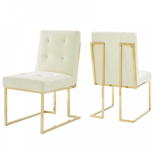 Privy Gold Stainless Steel Performance Velvet Dining Chair Set of 2, Gold Ivory