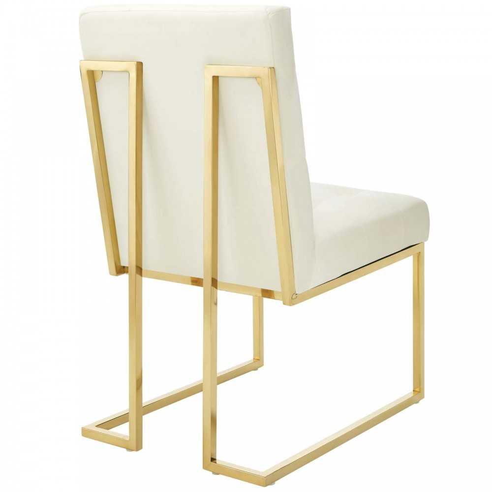 Privy Gold Stainless Steel Performance Velvet Dining Chair Set of 2, Gold Ivory