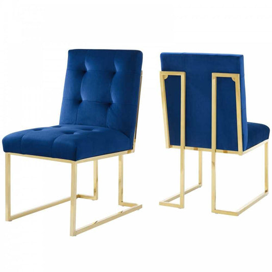Privy Gold Stainless Steel Performance Velvet Dining Chair Set of 2, Gold Navy