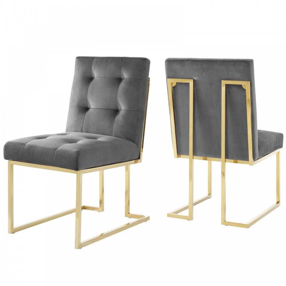 Privy Gold Stainless Steel Performance Velvet Dining Chair Set of 2, Gold Charcoal